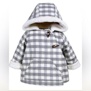 American Widgeon Gray and White Checkered Faux Fully Lined Hooded Jacket